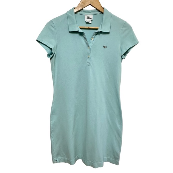 Lacoste Dresses & Skirts - Lacoste Mesh Mini Pique Polo Dress Womens 40 / M Aqua Tennis Court Preppy Resort
